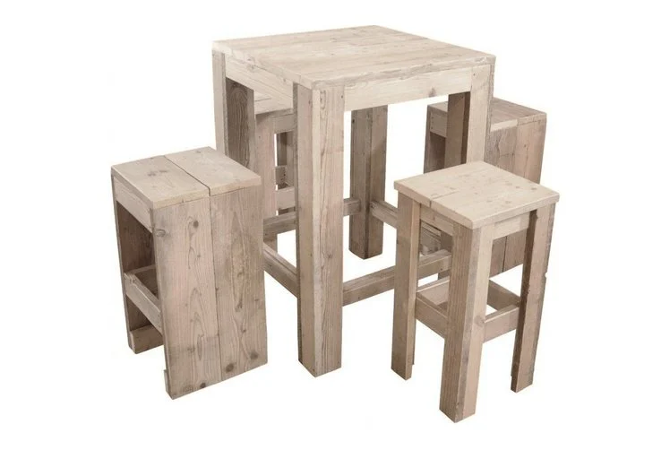 Steigerhouten loungeset met krukken